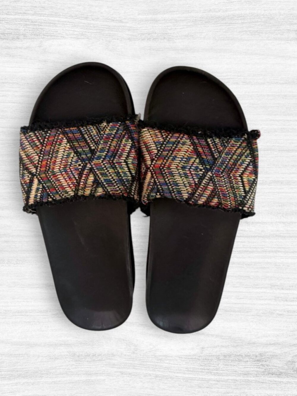 Frye Woven Tapestry Slide Sandals Black Multicolor Boho Comfort Women's 8M
